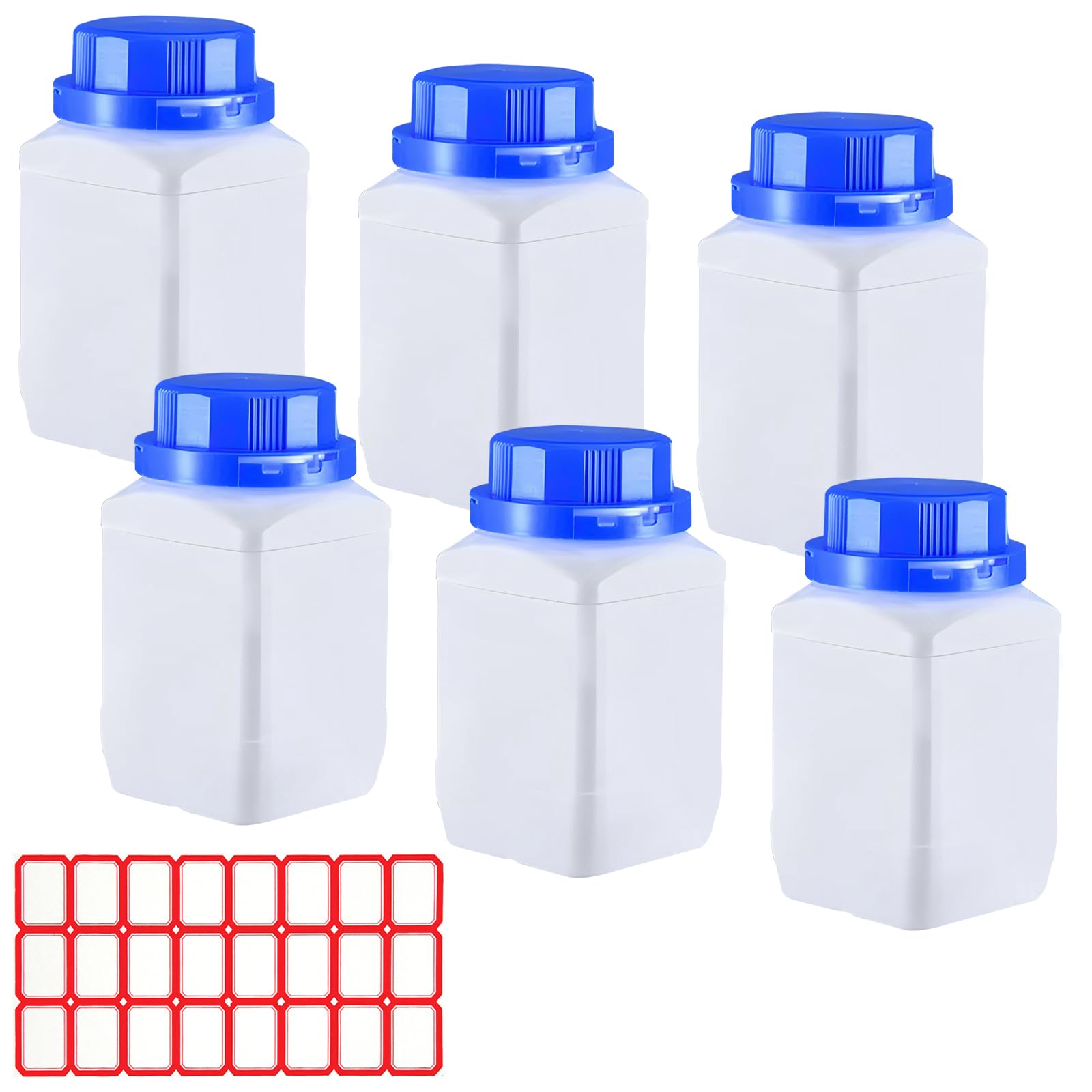 6 x 250 ml butelka z szeroką szyjką, butelka chemiczna z nakrętką, butelka laboratoryjna HDPE, do laboratorium, kuchni lub hobby (biała)