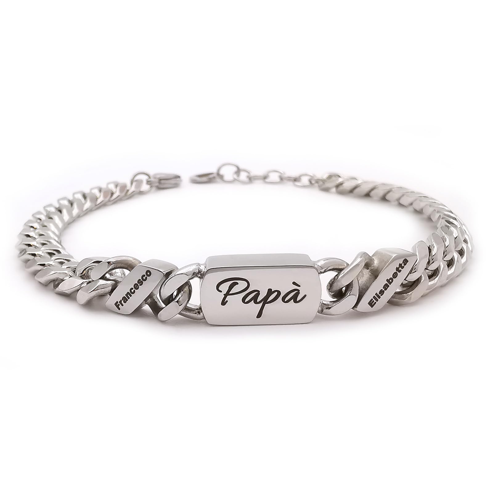 ALMENDRA Bracciale da uomo personalizzato a catena con nomi figli personalizzabile data in acciaio inossidabile