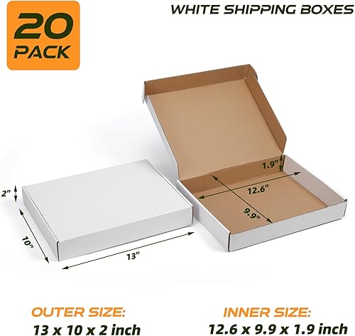 Miniatura 3 de Lyeasw Cajas de envío blancas de 13 x 10 x 2, paquete de 20 cajas de cartón corrugado para correo de embalaje