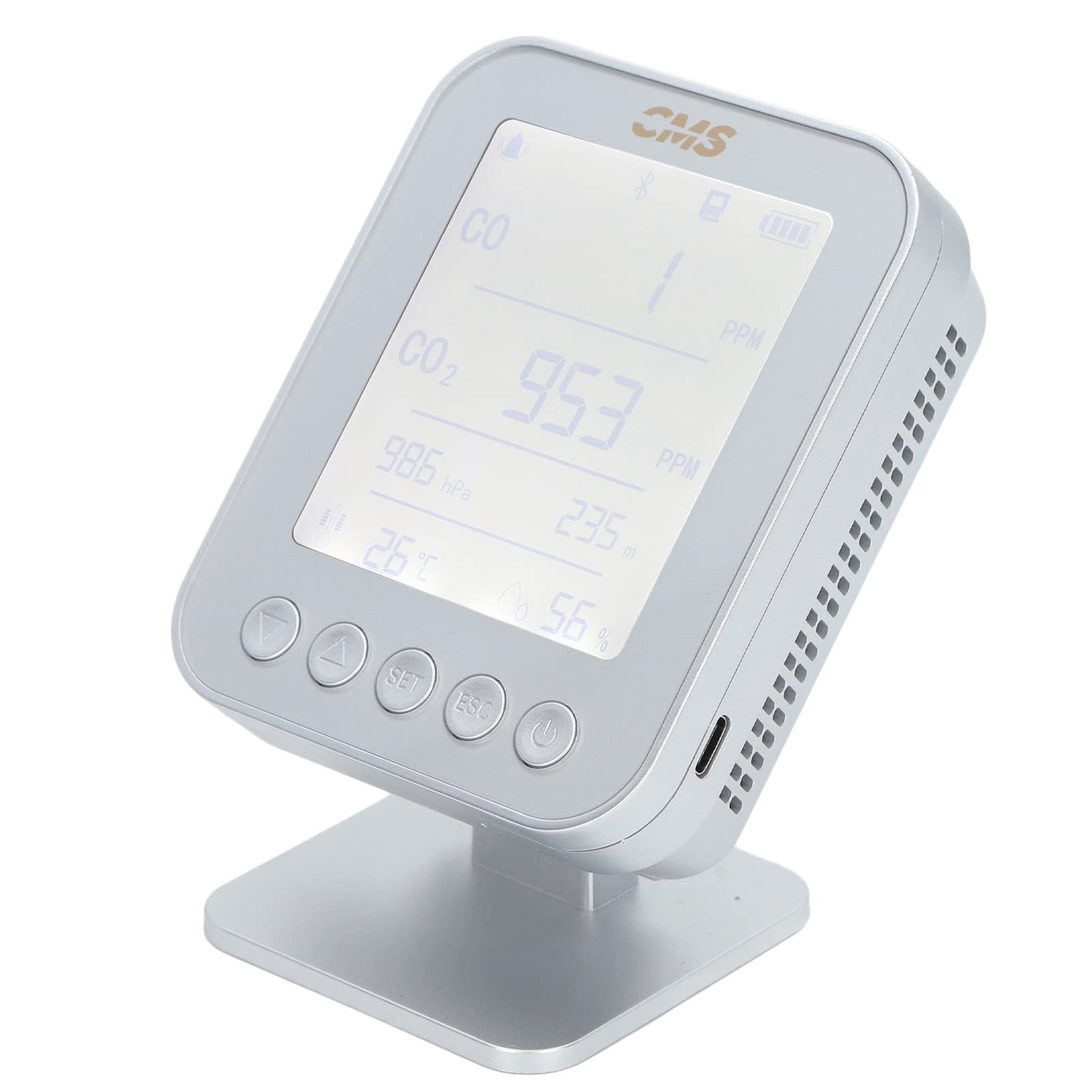 Altitude Detector, Intelligent Alarm Quality Detector Large Screen Anti Interference with Storage Bag for Home (Silver)