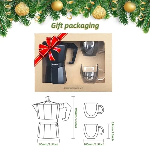 Miniatura 2 de Taza de café expreso de 6 tazas Moka Pot Classic Cafetera Percoladora italiana Espresso para gas o aluminio eléctrico paquete de regalo negro con 2