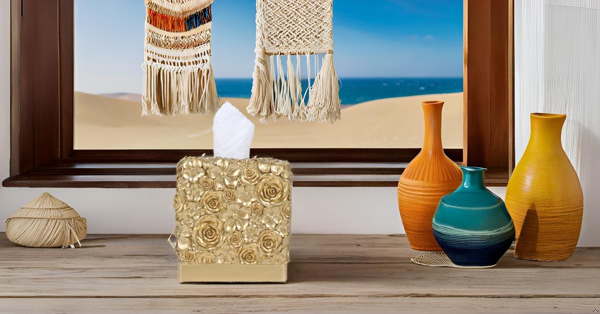 Hymmah Modern Square Tissue Box Cover Holder,Bathroom Accessories Decor Unique Design Tissue Box Cover for Bathroom Vanity Counter Tops Also Great for Bedrooms and Living Rooms
