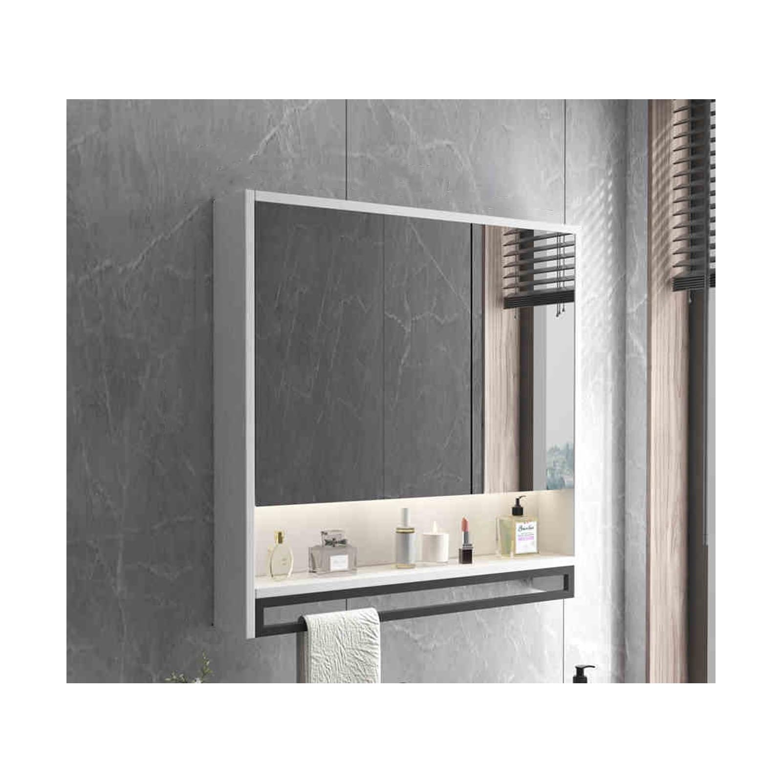 BKSXSOP Wall-Mounted Bathroom Mirror Cabinet, 60cm White Storage Unit with Internal Space for Toiletries & Medicine, Stylish nizer, Space-Saving Solution.
