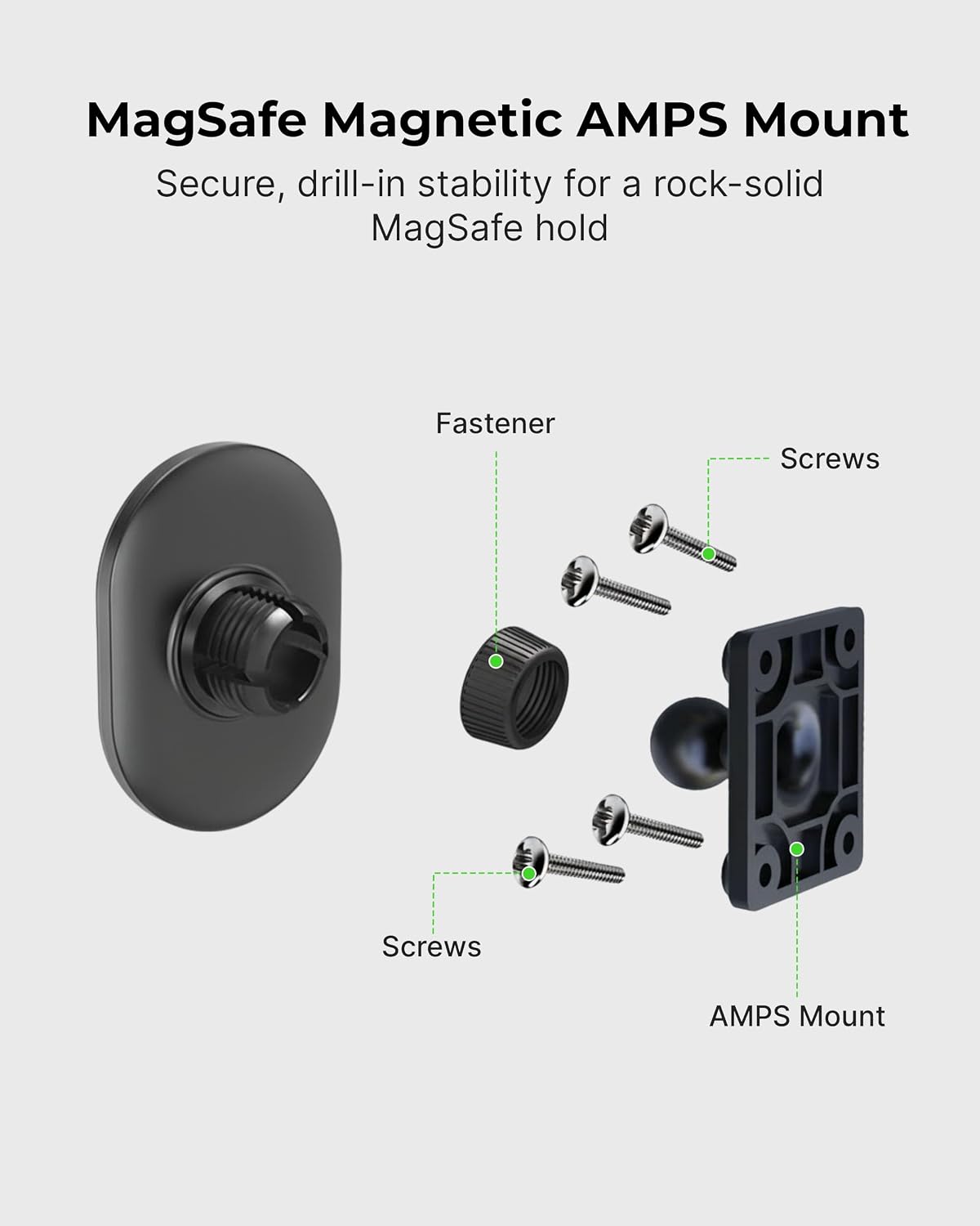 Magsafe Magnetic Car Cell Phone Holder with AMPS Mounting Plate - Phone Stand Compatible with MagSafe, iPhone, Samsung (Drill Base AMPS Plate)