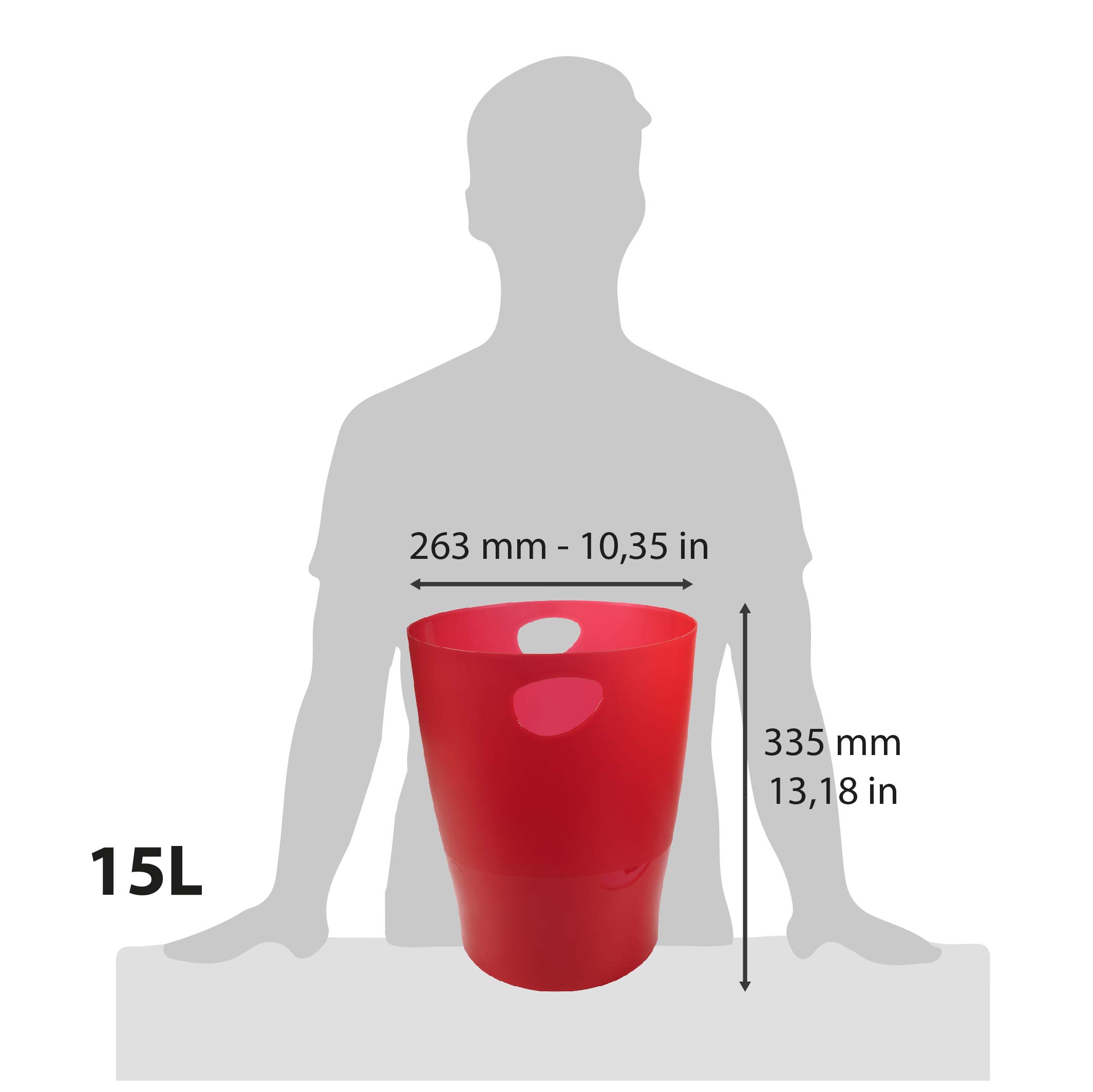 Exacompta - Cod.45324D - 1 cestino gettacarta, serie ECOBIN con manici - Capacità 15 litri, per l'ufficio o l'home office - Dimensioni 26,5X26,5X33,5 cm - rosso cremisi traslucido