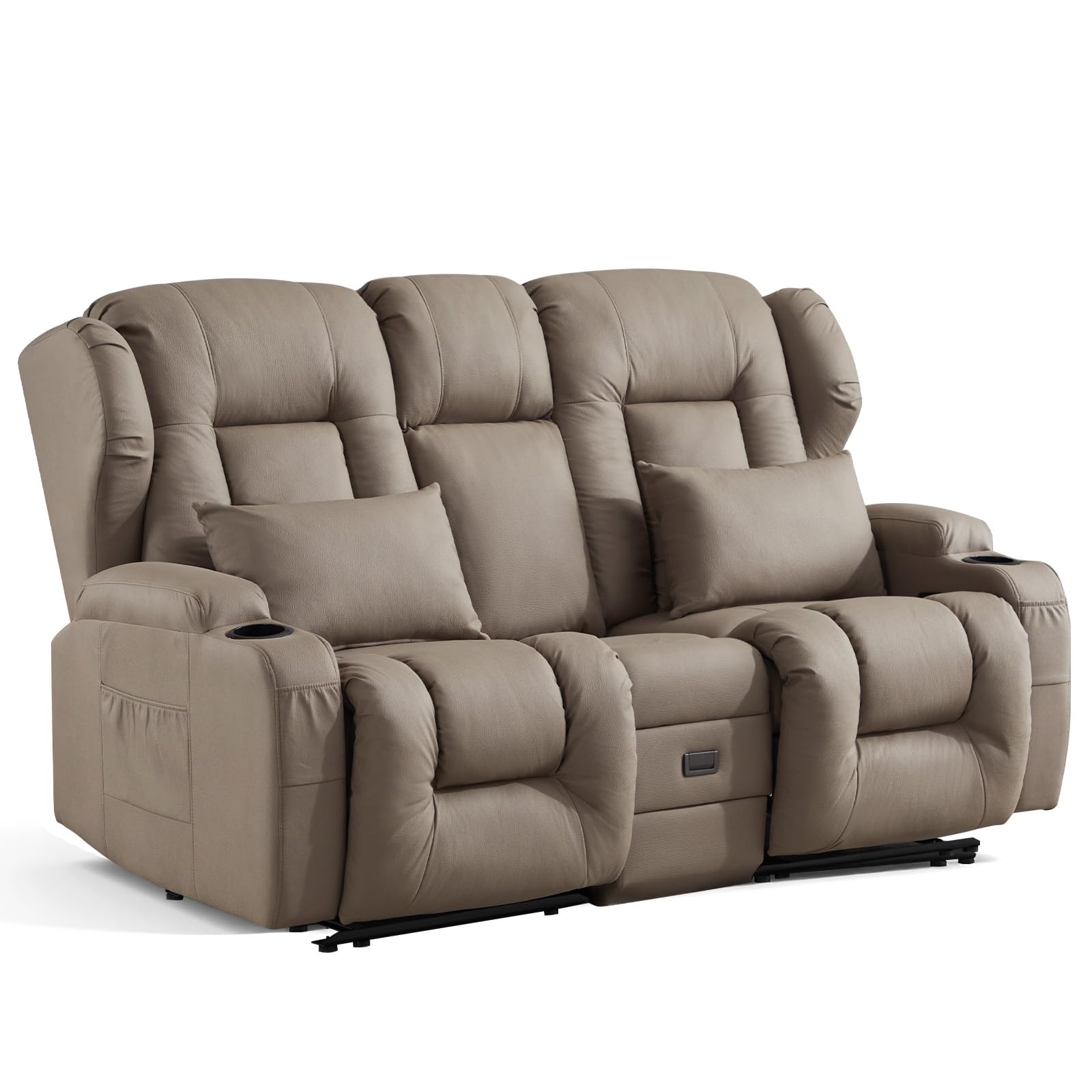 TCGBKAF Kinosessel 2-Sitzer manuell,Relaxsessel mit Liegefunktion & Getränkehalter,Doppel-Fernsehsessel Relaxsofa verstellbar mit Klappkonsole,Heimkino Sofa Kunstleder für Wohnzimmer