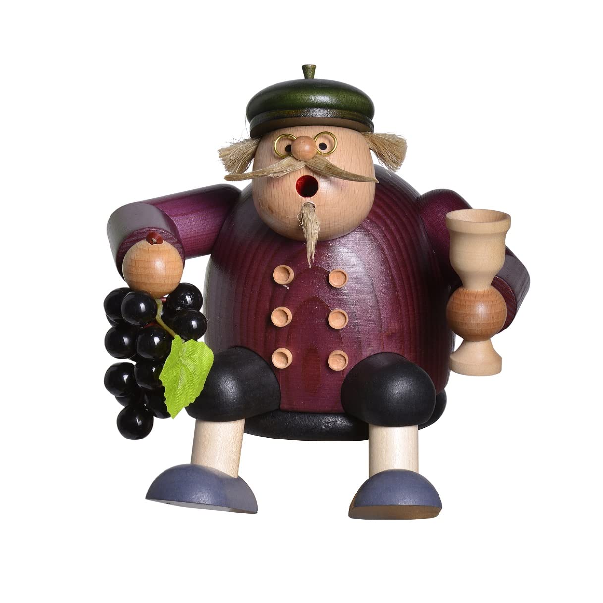 KWO Sitting Winemaker with Grapes German Wood Christmas Incense Smoker 5.9 Inch
