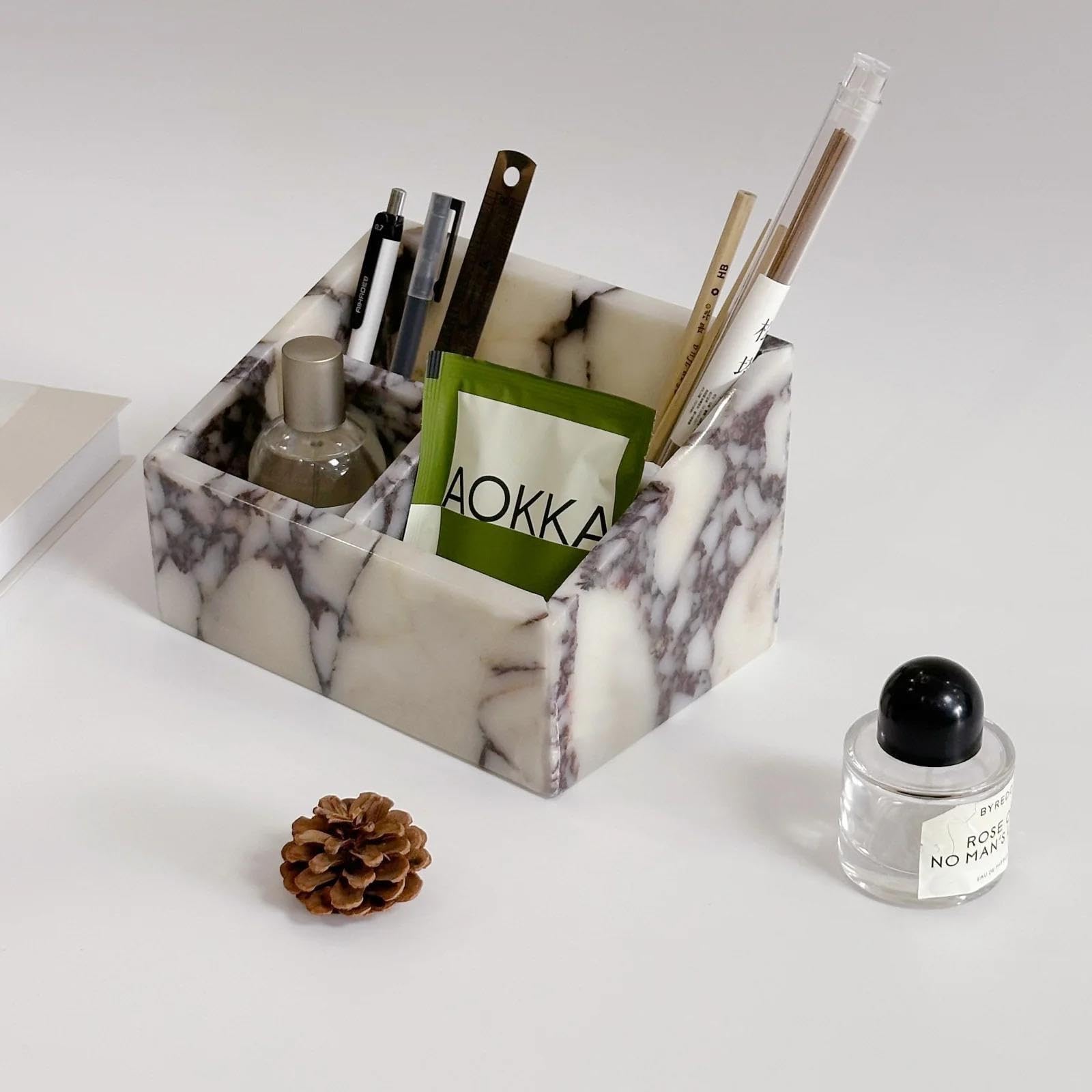 Organisateur de bureau en marbre naturel Calacatta Viola luxe