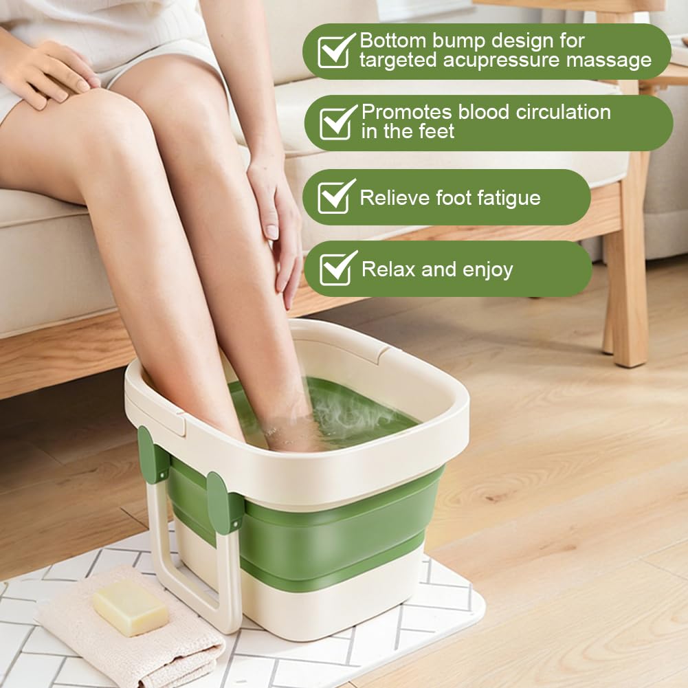 AUYAO Bañera de Pies Plegable, Hidromasaje para Pies Plegable, Masajeador de Pies con Agua y Asa de Transporte, Ligera y que Ahorra Espacio