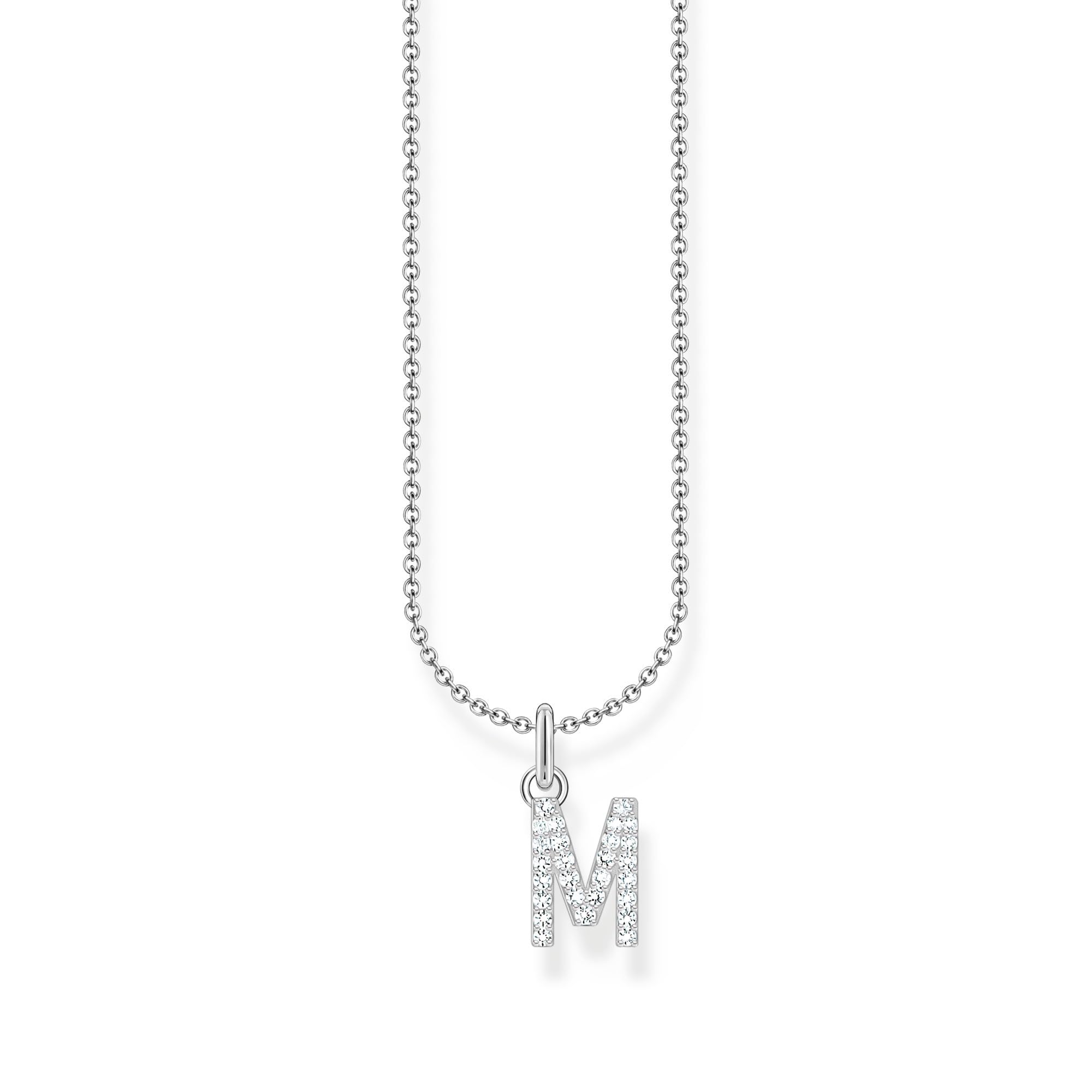 Thomas Sabo Silver necklace with letter pendant M and white zirconia 925 Sterling Silver