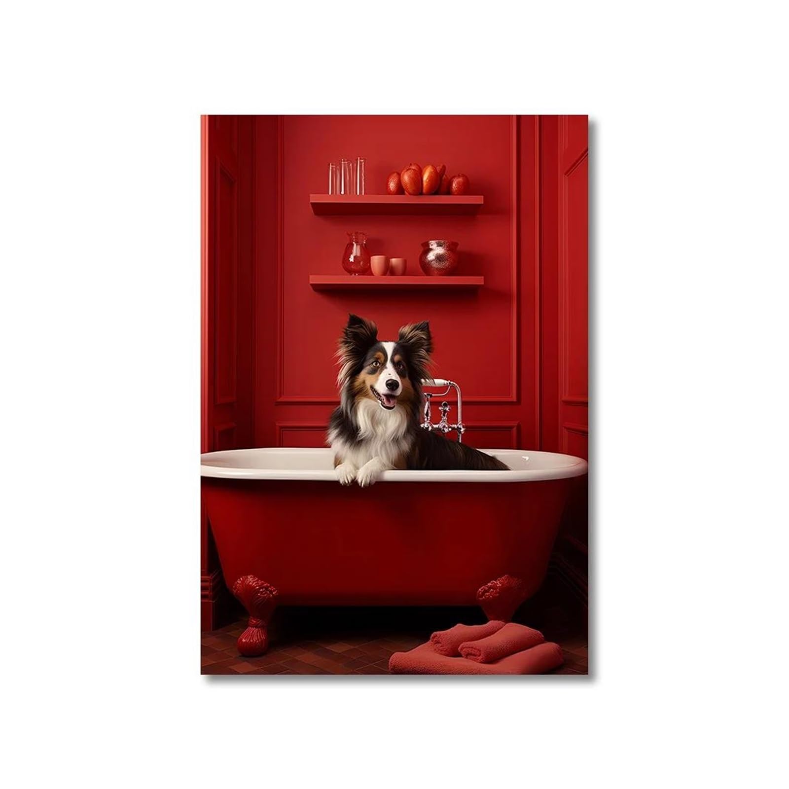 Décoration murale pour salle de bain : tableau chat et chien