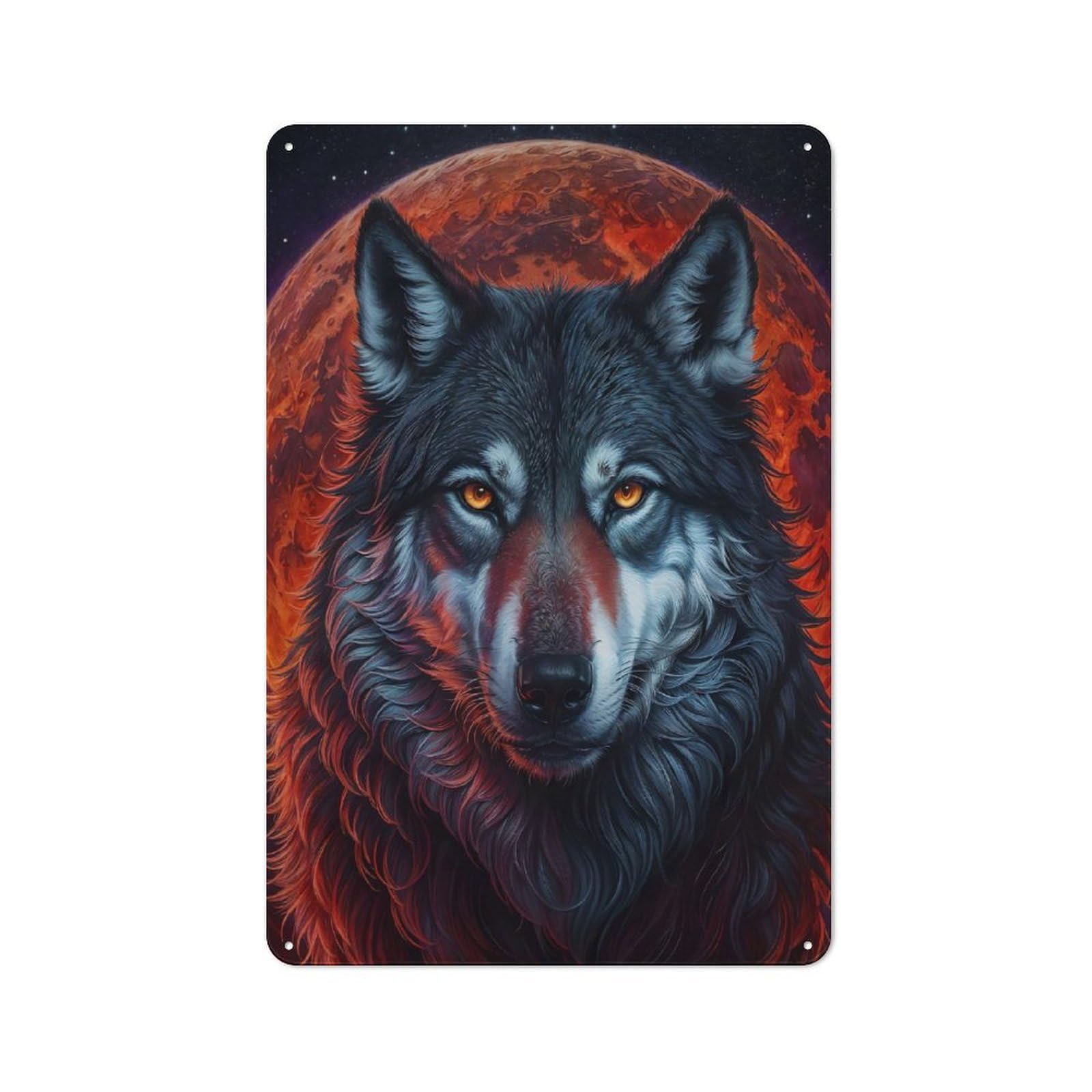 Mystical Crimson Moon Warehouse Style Metal Wall Decor 30x20cm, Metal Wall Sign for Workspace, Cafe, Hallway Or Garage