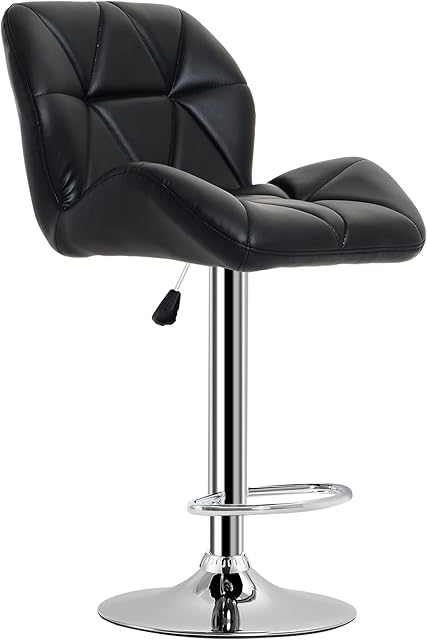 HOMCOM Diamond Design Swivel Leather Bar Stool Breakfast Barstool Kitchen Pub Dining Chair Gas Lift PU Chair Metal Chrome Base Adjustable Height (Black)