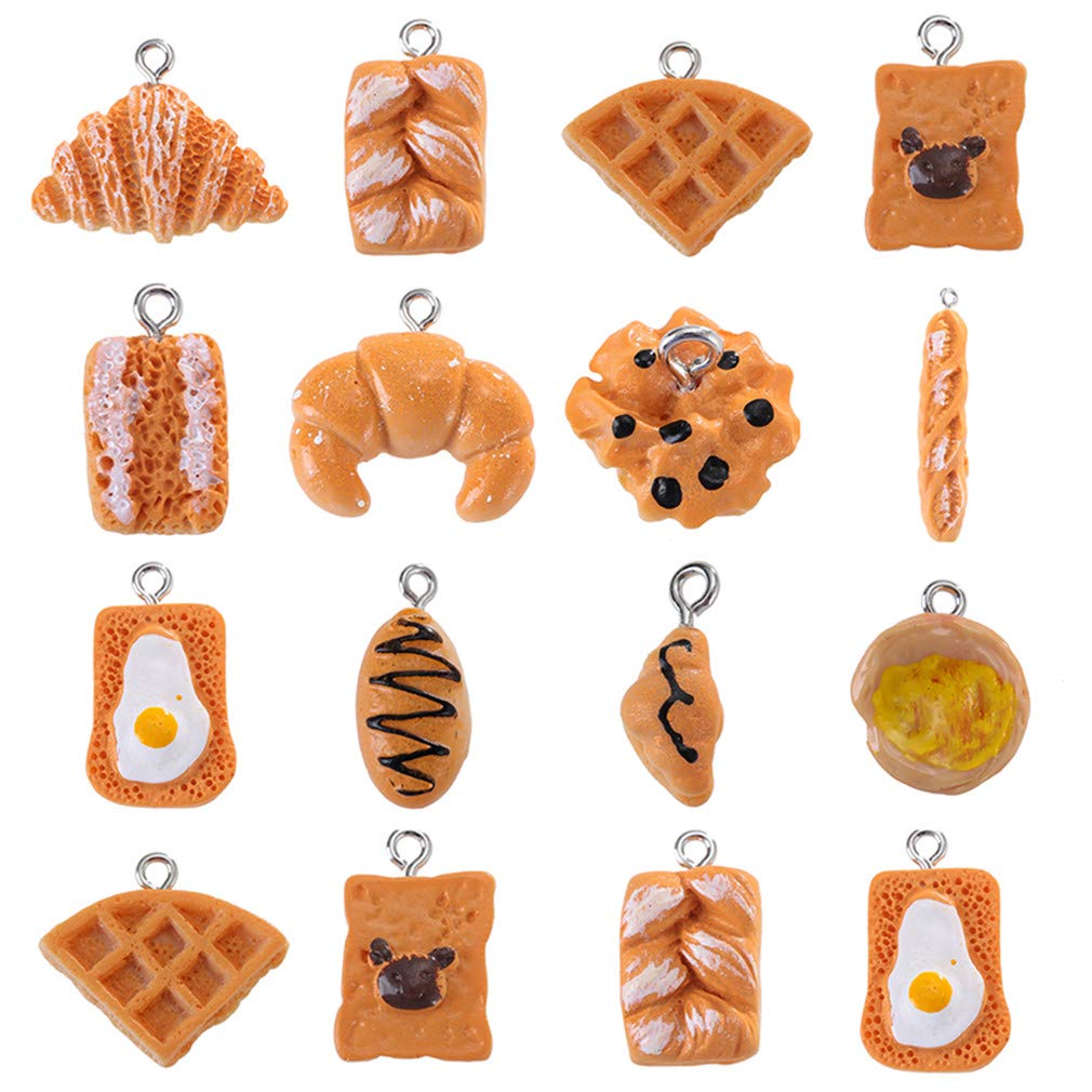 AONELAS YEYULIN 48 Pieces Handmade Simulation food Croissant French Bread Toast Pendant Charms 16 designes Resin Pendant Jewelry Making DIY Charms for Children Girls DIY Craft-image-26