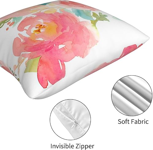 Miniatura 6 de Juego de 4 fundas de almohada de flores de peonía de 18 x 18 pulgadas, acuarela rosa floral femenina, menta pastel, coloridas, fundas de almohada