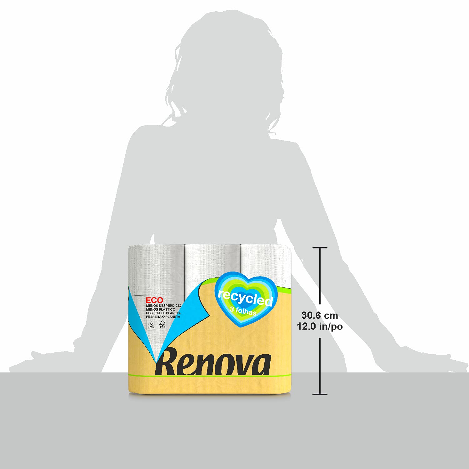 Renova Papel Higiénico Renova Recycled | 9 Rollos Reciclados & Envueltos en Papel | Sin Plásticos | Certificados FSC® y Ecolabel