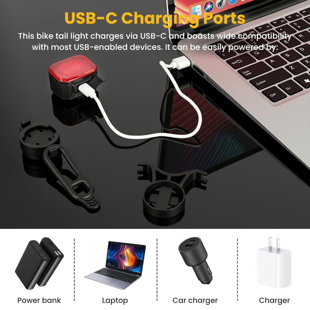 Ainiv Luci Posteriori per Bici, USB Ricaricabile, Rilevamento dei Freni, Supporti a Sgancio Rapido per Sella & Reggisella, ON/off Automatico per Bici da Strada e Mountain Bike