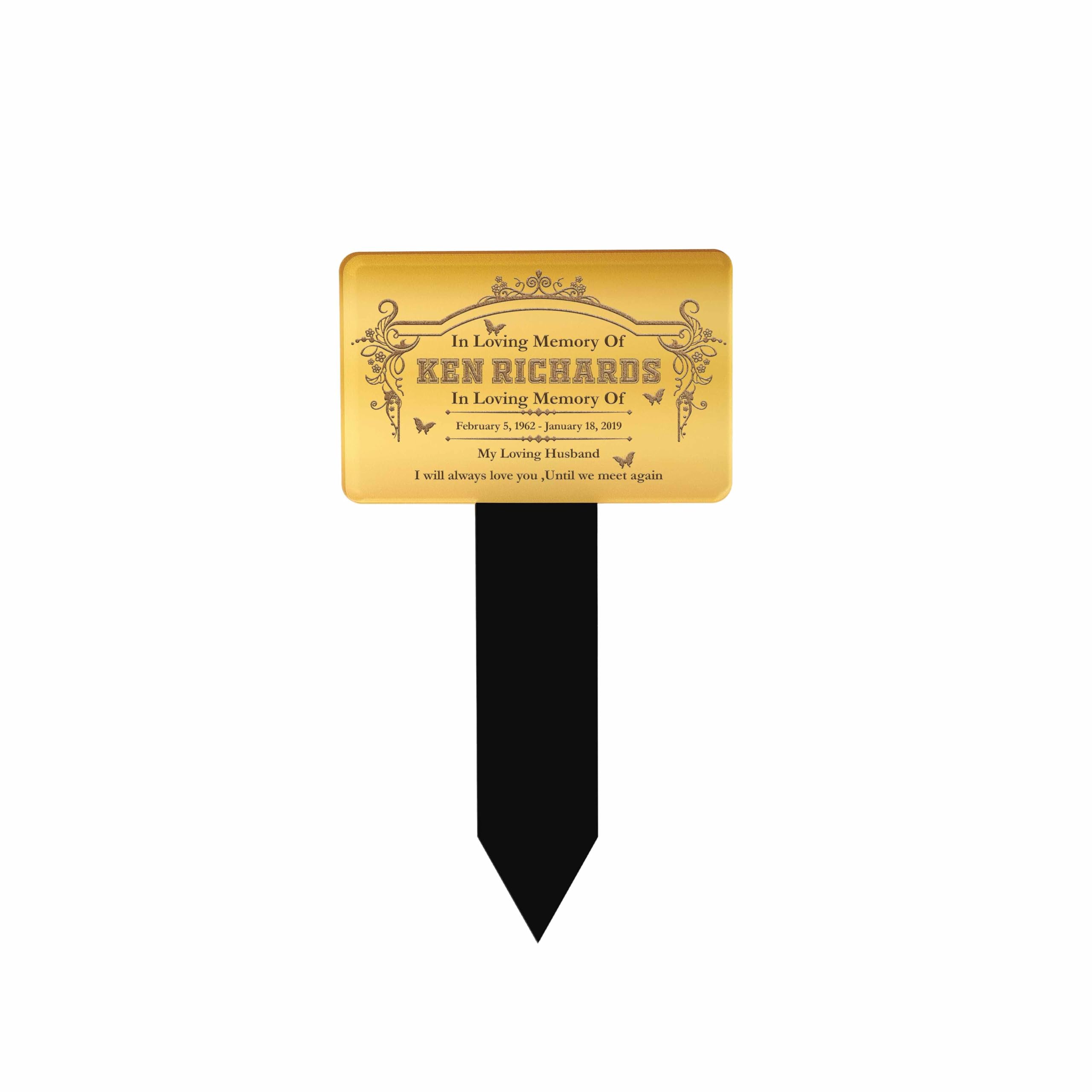 Varsany Personalised Memorial Plaques for Garden/Graves– Custom Bereavement Gifts Plaque, Grave Memorial Stick Gold Style 3