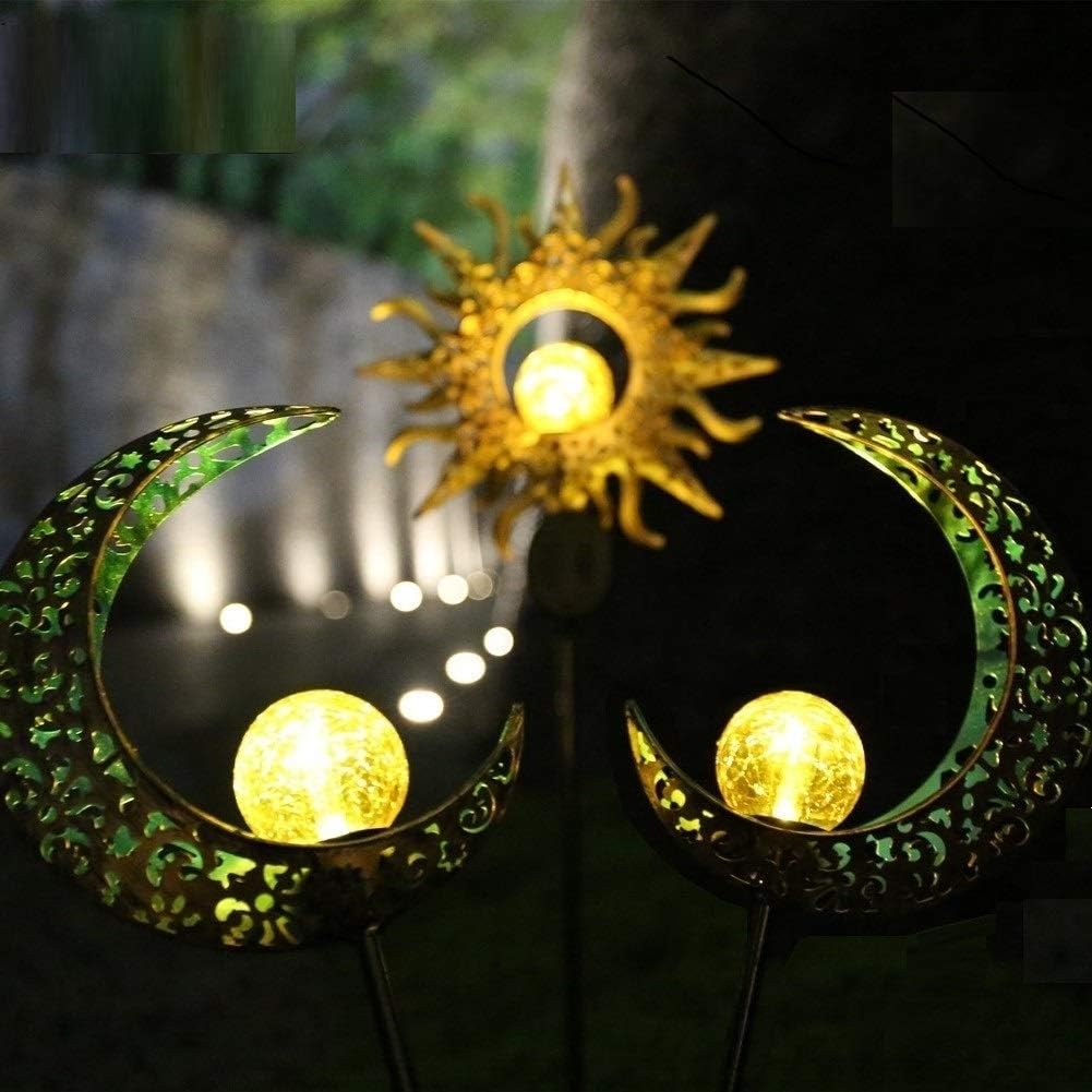 Exсluѕіvе Dіѕсоunt 60% Prісе Extra Plus (3 Pack) Upgraded 2021 Solar Sun & Moon Lights ,Decorative Nice Crackle Globe for Front Courtyard Walkway,Solar Powered,Waterproof,Iron,Easy to Carry,Contain 1 Solar Sun & 2 Moon Lights