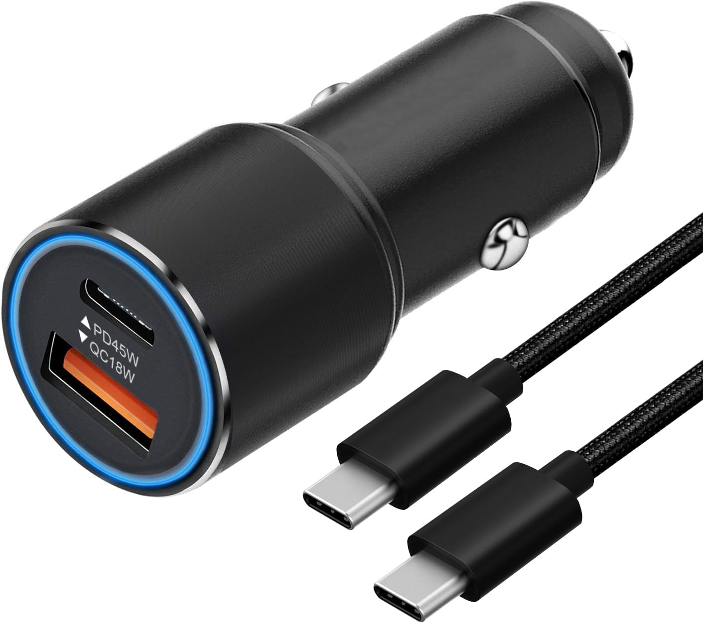 63W Super Fast Car Charger and Cable for Samsung Galaxy S25/S25 Plus/S25 Ultra/S24 FE/S23 S22 S24 /S21 S20,A54 5G/A55 5G/A15 A25,Z Fold 4 5/Z FILP,USB C 45W+USB A 18W Adapter Phone Cigarette Lighter