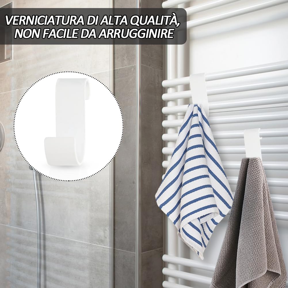 4 Pezzi Ganci per Termoarredo Bagno in ABS, Antiruggine Impermeabile, Senza Foratura, Regolabili Antiscivolo per Accappatoi, Asciugamani e Oggetti Leggeri