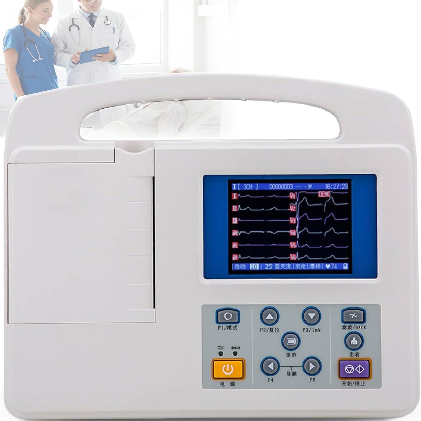 Elettrocardiografo monitor cardiaco, monitor elettrocardiografico digitale portatile a 12 derivazioni e 3 canali con LCD a colori - per la salute del cuore - per terapia intensiva e uso domestico