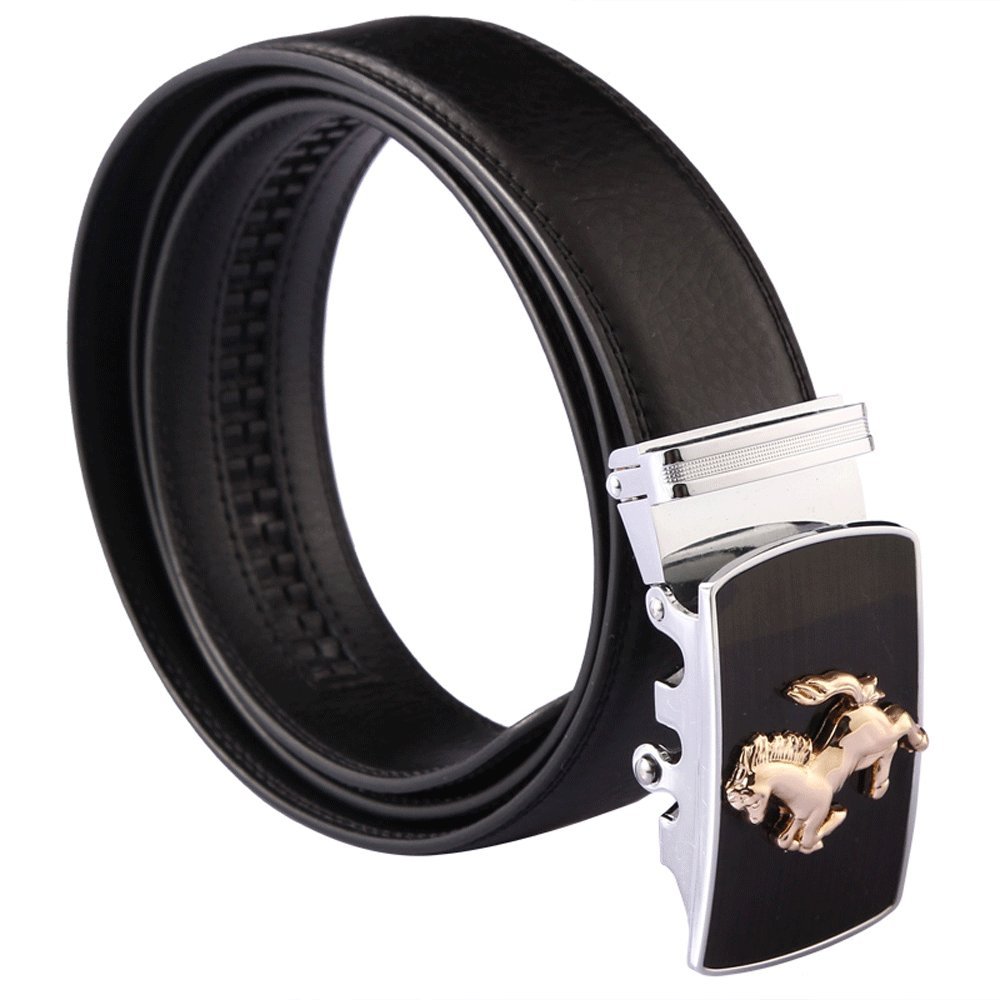 Fashion Men's Leather Belt Sliding Buckle Ratchet Belt Automatic Buckle Belt (115cm, PZD402502)