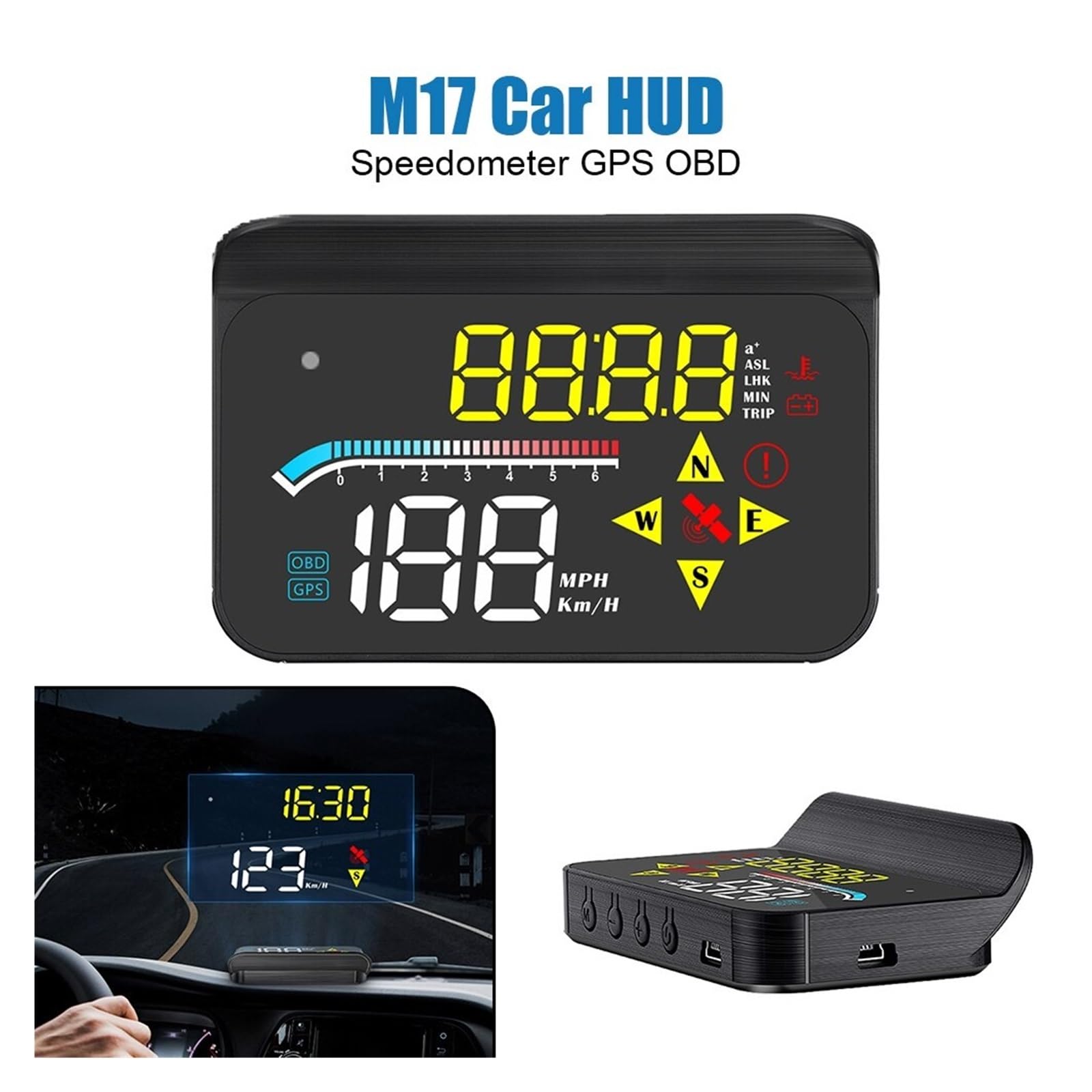 M17 Wyświetlacz Samochodowy HUD Head Up OBD Prędkościomierz GPS Projektor Na Przednią Szybę Elektronika Samochodowa Akcesoria Przyrząd Wielofunkcyjny
