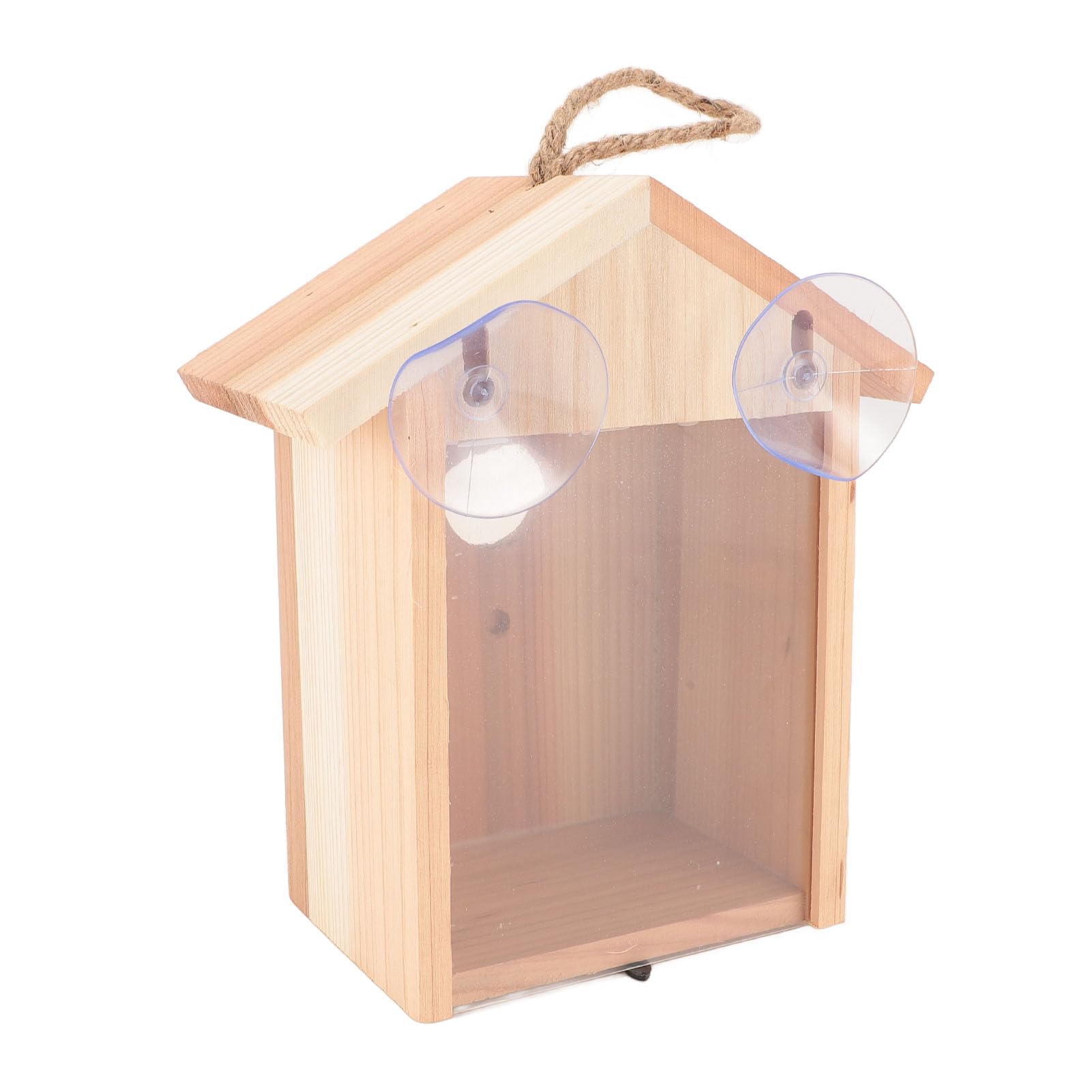 Casetta per uccelli in legno di cedro per esterni con design trasparente, casetta per uccelli, casetta per uccelli da appendere, per terrazze da giardino, ventosa per finestre
