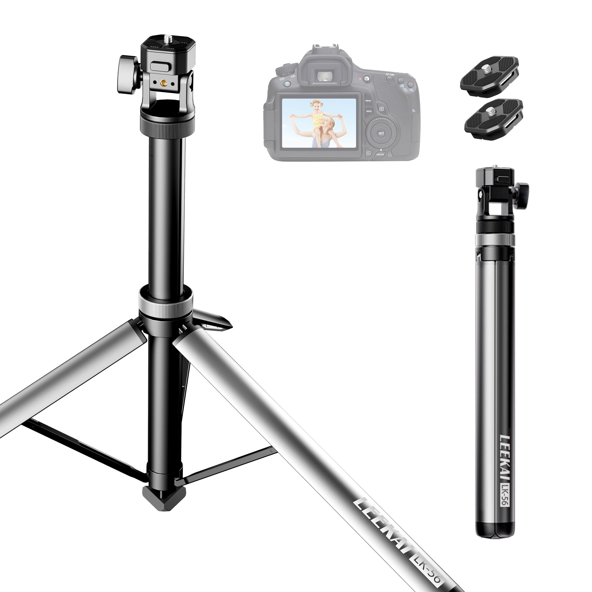 Leekai Auto Pop-Up Light Stand, 83.9''/213cm Aluminum Alloy Adjustable Tripod, Extendable Camera Phone Tripod with Extra 1/4" Screw for Travel, DSLR Camera, Ring Light, Video Rig, Max Load 20 lbs