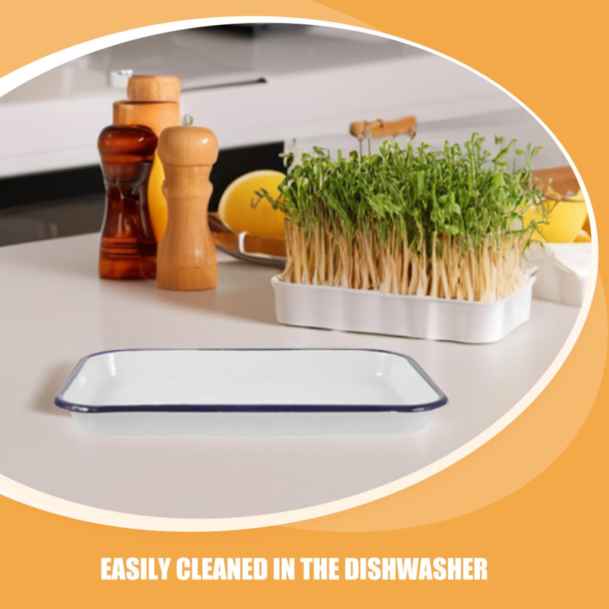 Cabilock 2 Bandejas Rectangulares Esmaltadas Multifuncionales Fáciles de Limpiar para Hornear Resistentes para Cocina y Repostería, Aptas para Horno y Uso Diario