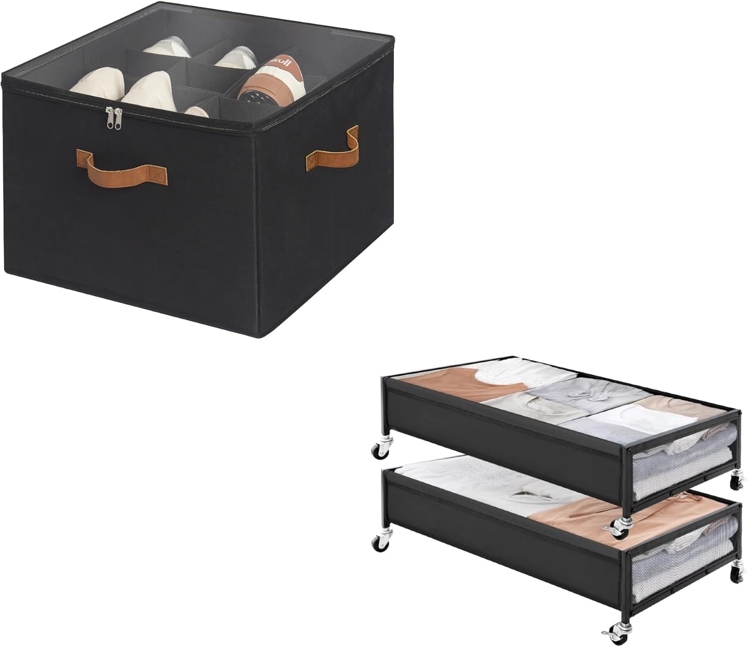 StorageWorks Shoe Organizer for Closet with Under Bed Storage with Wheels