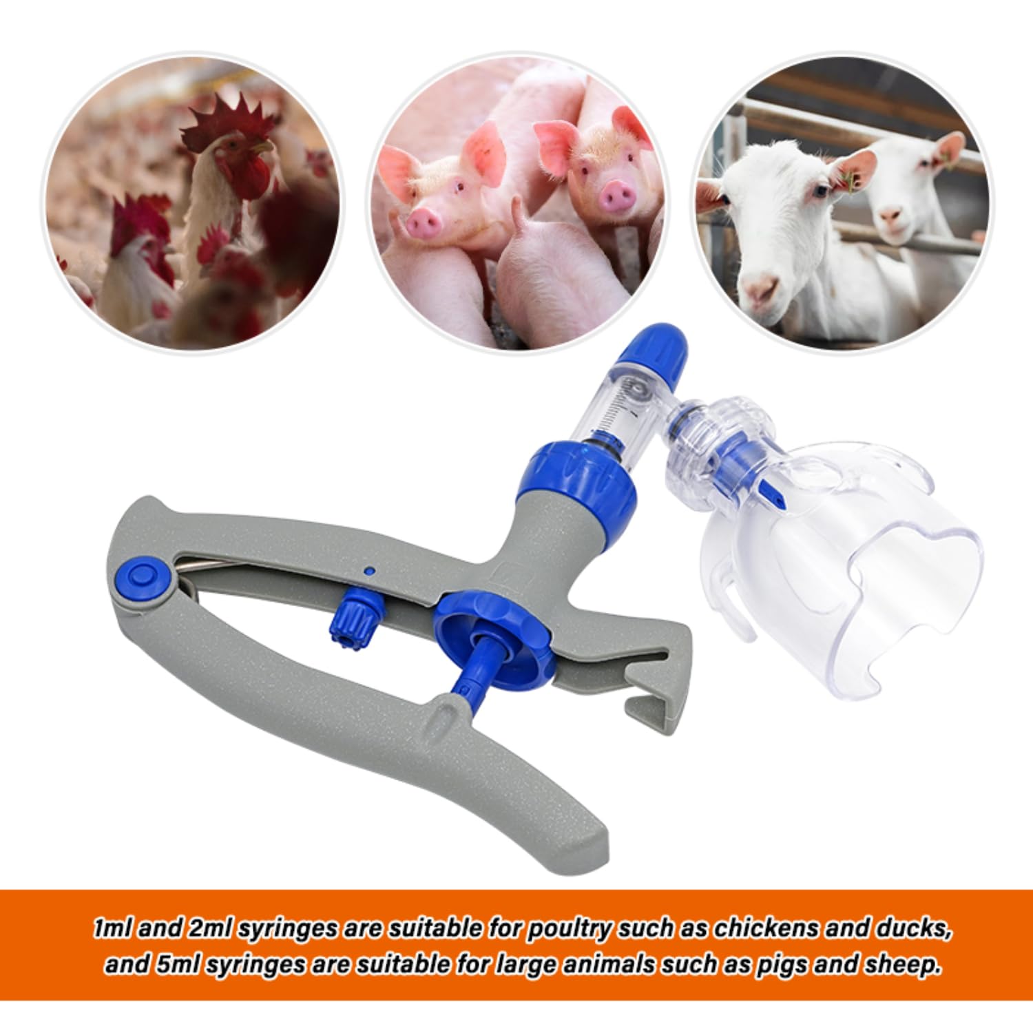 Automatic Veterinary Syringe Adjustable Poultry Vaccine Continuous Syringe Injector Small Dose Injection Machine with Insert Bottle for Chicken, Rabbit, Sheep, Pig (2ml)