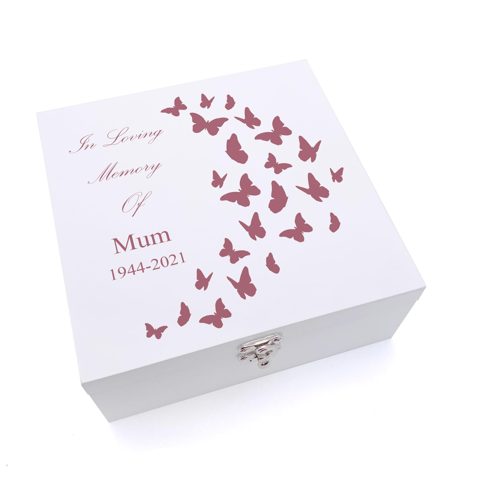 Ukgiftstoreonline White Personalised Mum In Loving Memory Butterflies Design Keepsake Wooden Box