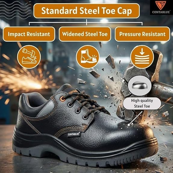 Image of Contablue W202 Special Edition Men's Sporty Safety Shoe, Black Tango Leather, Steel Toe Shock Resistant Shoe, Chemical & Oil Resistant Shoes, ISI Marked with is:15298 with CE Certified