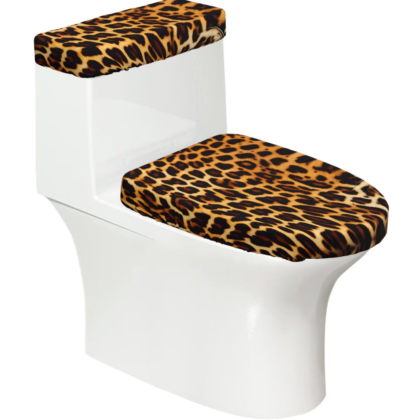 Cntdbu Black Stripes On Leopards Stretchy Toilet Lid And Tank Cover Set-Soft Elastic Bathroom Decor For U Shape Oval