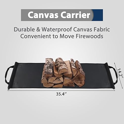 Miniatura 4 de FEED GARDEN Juego de pinzas para chimenea de 32 pulgadas y pinzas para chimenea de 26 pulgadas, estante de leña de 18 pulgadas