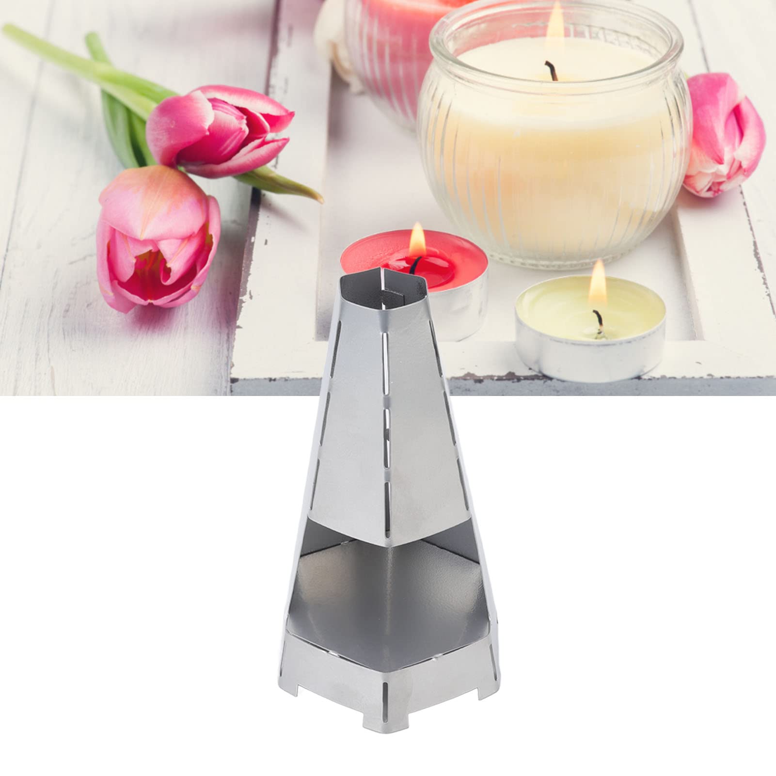 Chauffe-plat à Bougie - Radiateur Coupe-vent Compact Pour Intérieur/Extérieur - Bureau, Jardin, Camping - 19x12x12 Cm - 6