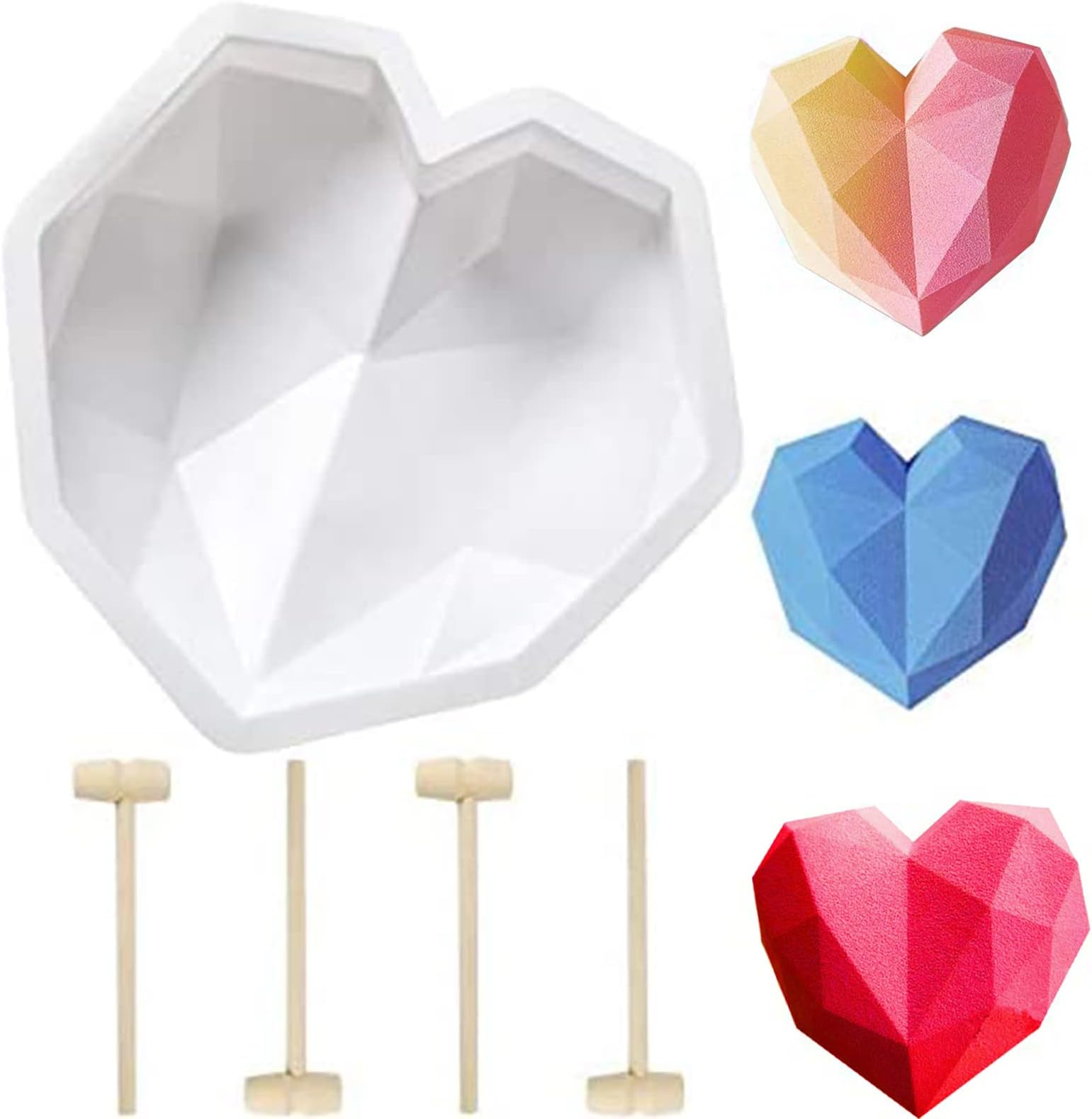 Diamond Heart Silicone Mold, Non-stick Heart Shaped Mousse Cake Mold Trays Silicone Cake Mold Chocolate Mold Bakeware Trays Tool Cake Topper Decorative Cooking Supplies