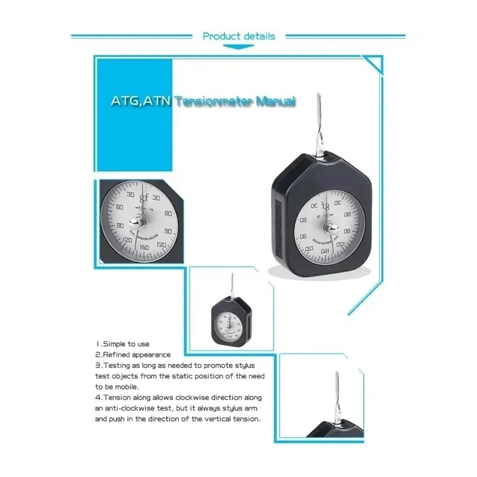 Cyfrowy miernik siły, Cyfrowy miernik napięcia Ortodoncja Dial Gram Force Gauge ATN Tesionmeter dla kontaktu/precyzji(ATG-30-2)