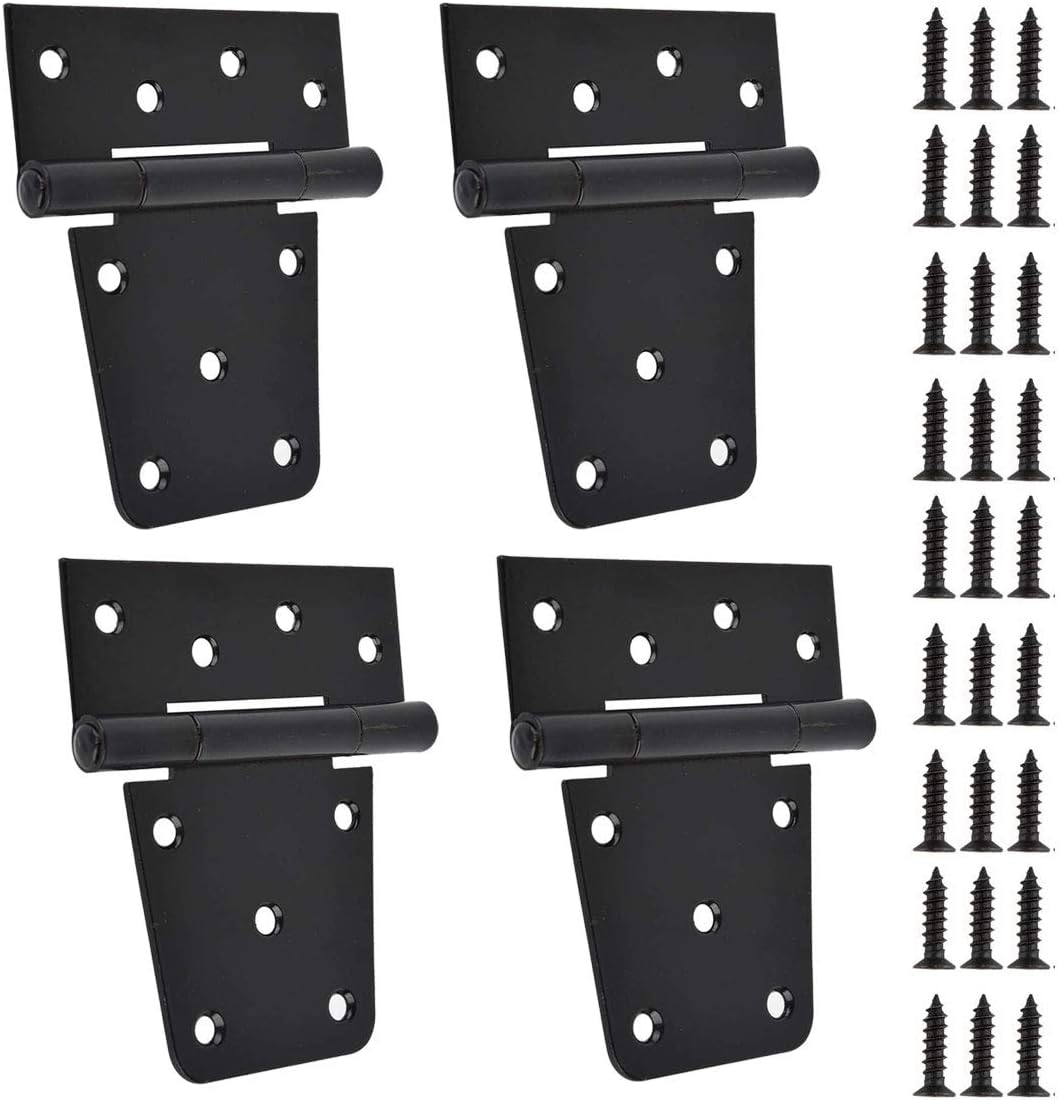 TamBee Black Gate Hinges Shed Hinges Heavy Duty Gate Hinges for Wooden Fences Barn Door Hinges for Wood Outdoor 3.5inch with Screws (Pack of 4)