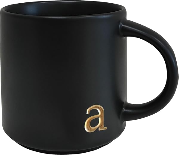 COLLECTIVE HOME - Black Monogram Ceramic Mugs, 15 oz Golden Initial Coffee Cups, Elegant Alphabet Tea Mugs, Personalized