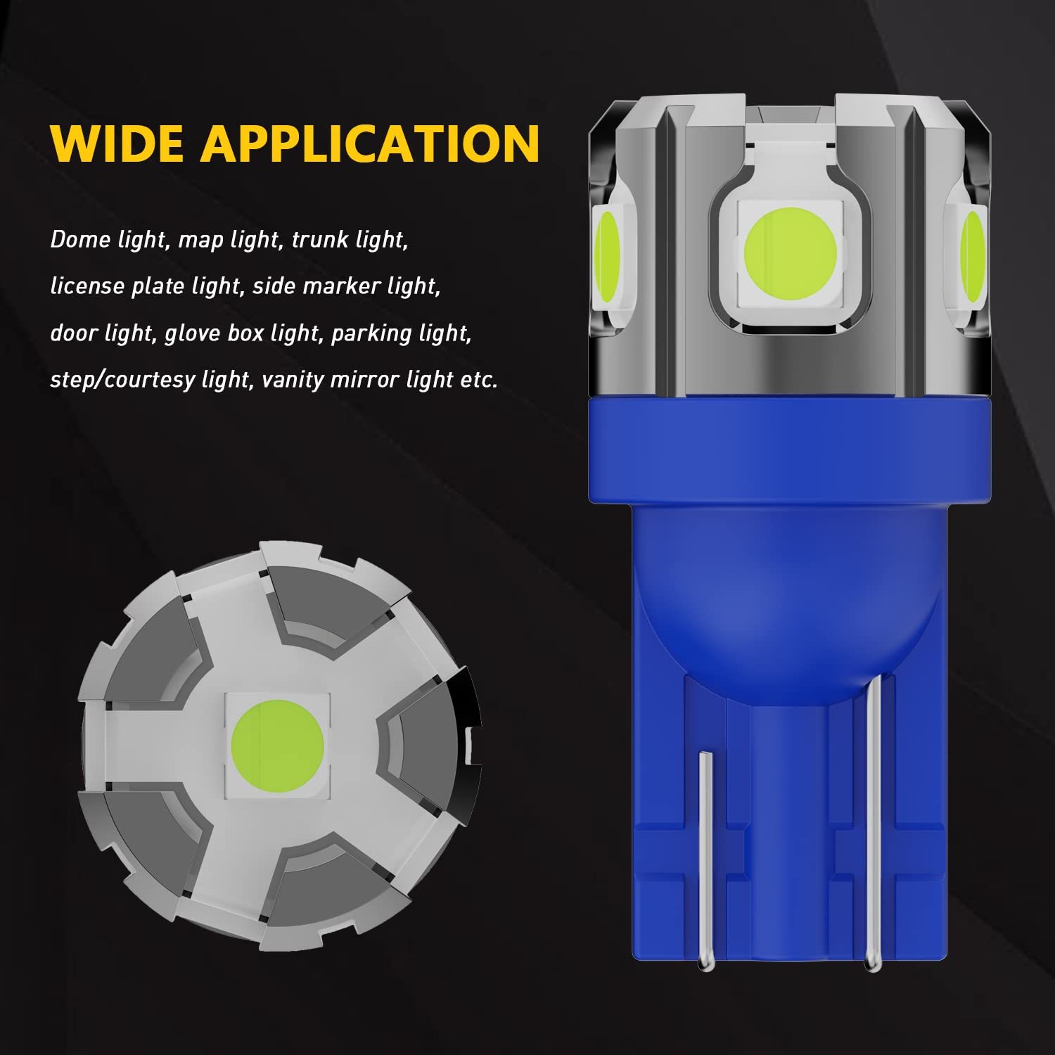 Phinlion Super Bright 194 168 LED Bulb Ice Blue 2825 W5W T10 Wedge 6-SMD 3030 Chipsets LED Replacement Bulbs for Car Dome Map Parking Trunk Door Courtesy License Plate Lights