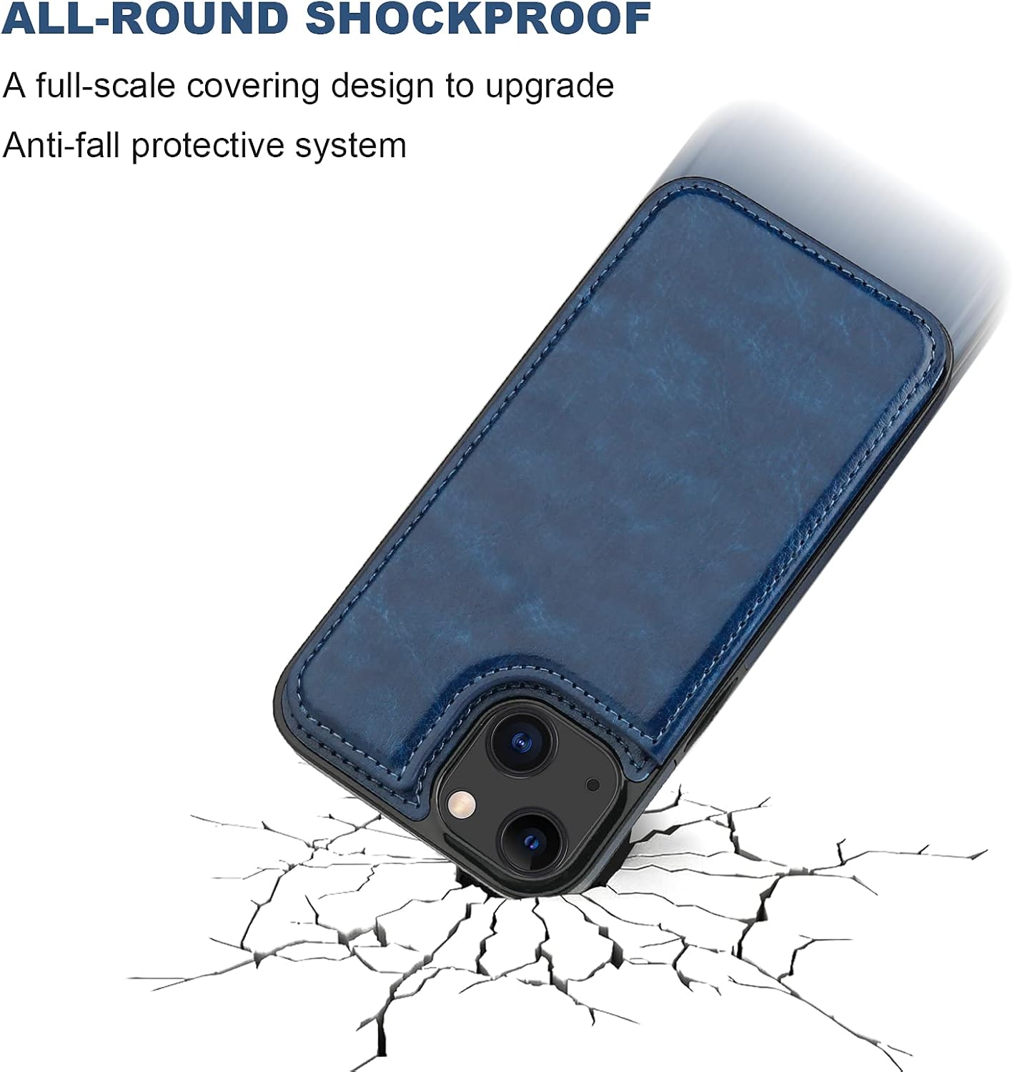 ONETOP Compatible with iPhone 13 Mini Wallet Case with Card Holder, PU Leather Kickstand Card Slots Case, Double Magnetic Clasp and Durable Shockproof Cover 5.4 Inch(Blue)