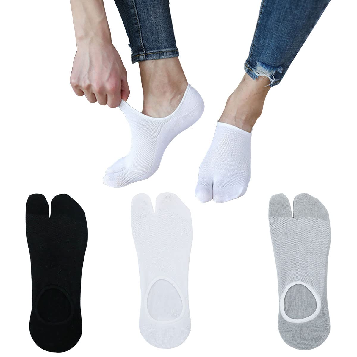 3 Pairs Men Boy Cotton No Show Liner Low Cut Boat V Socks Sandal Split Two Toe Tabi Flip Flops Socks