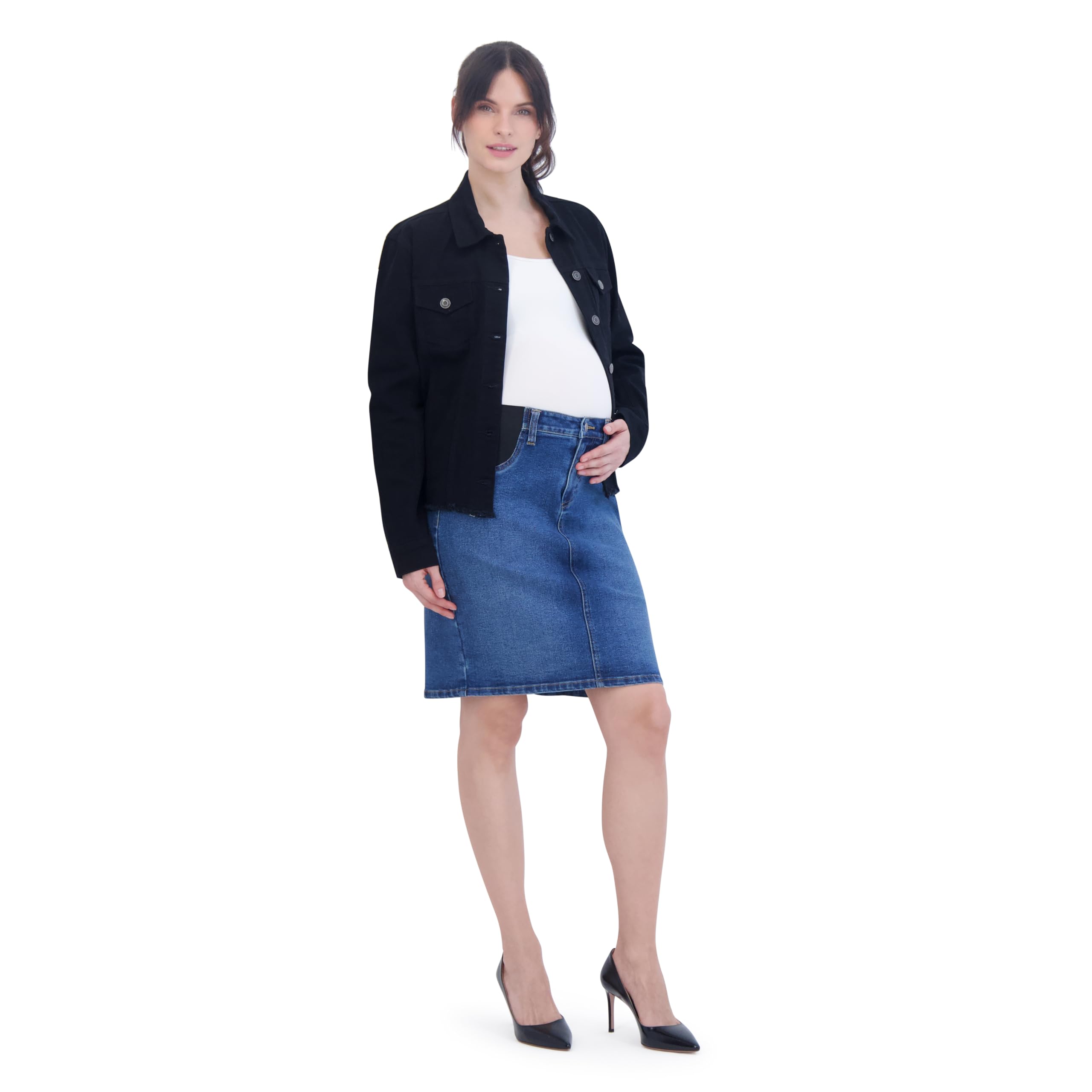 Savi Parker Denim Maternity Pencil Skirt with Pockets – Maternity Jean Skirt, Marina Wash, M