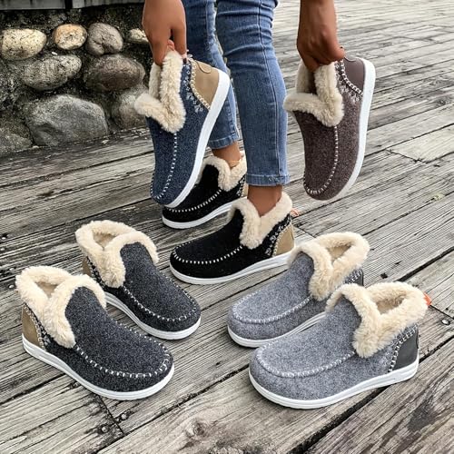SACFOF Women's Flat Fluffy Ankle Boots,Faux Fur Lining Foam Boots Anti-Slip Plush Lining Winter Warm House Snow Shoes4