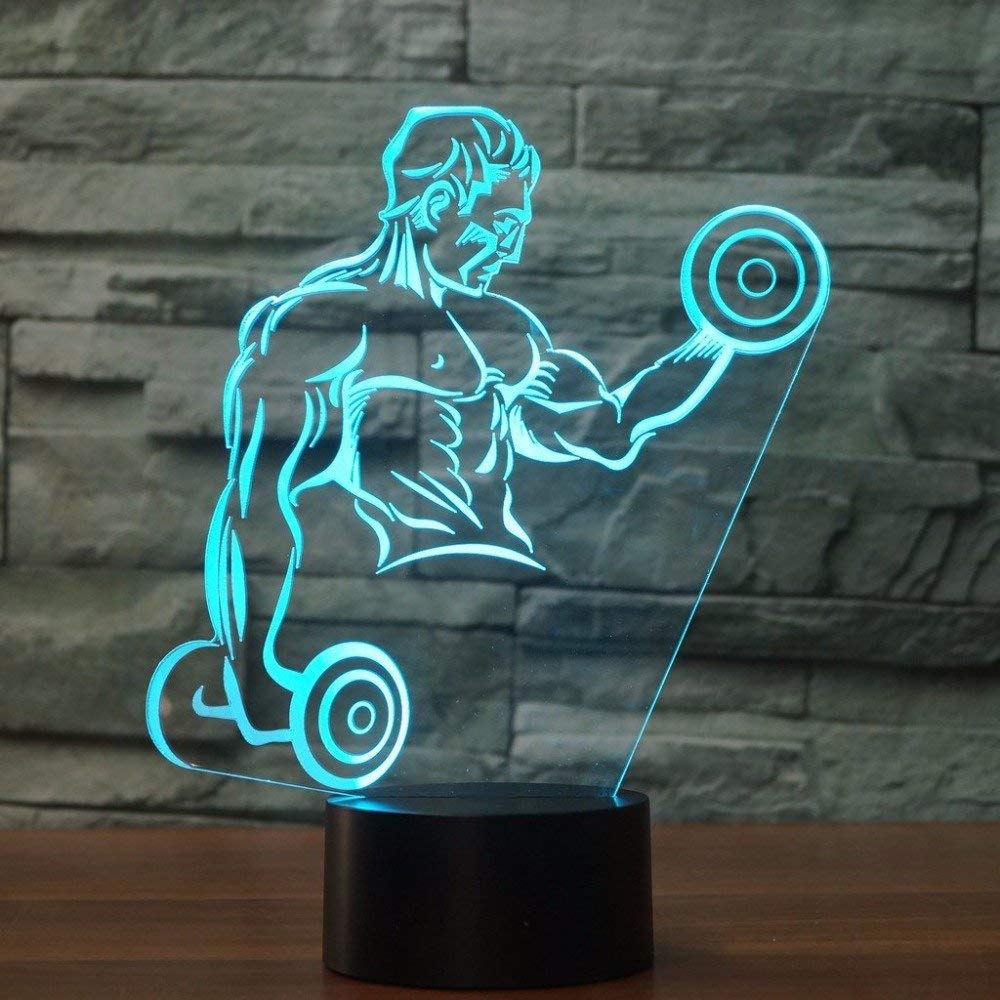 3D Fitness Optical Illusions LED Lampe – 7 Farben, USB-betrieben, Acryl, Für Tisch & Nacht