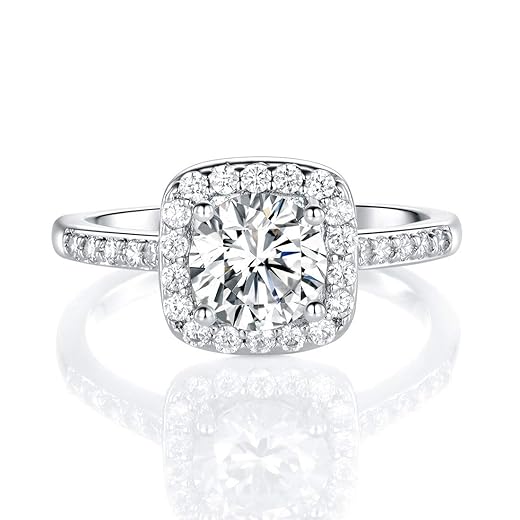 18K White Gold Plated Cubic Zirconia Promise Halo Engagement Eternity Rings for Women (rhodium-plated-brass, 8)