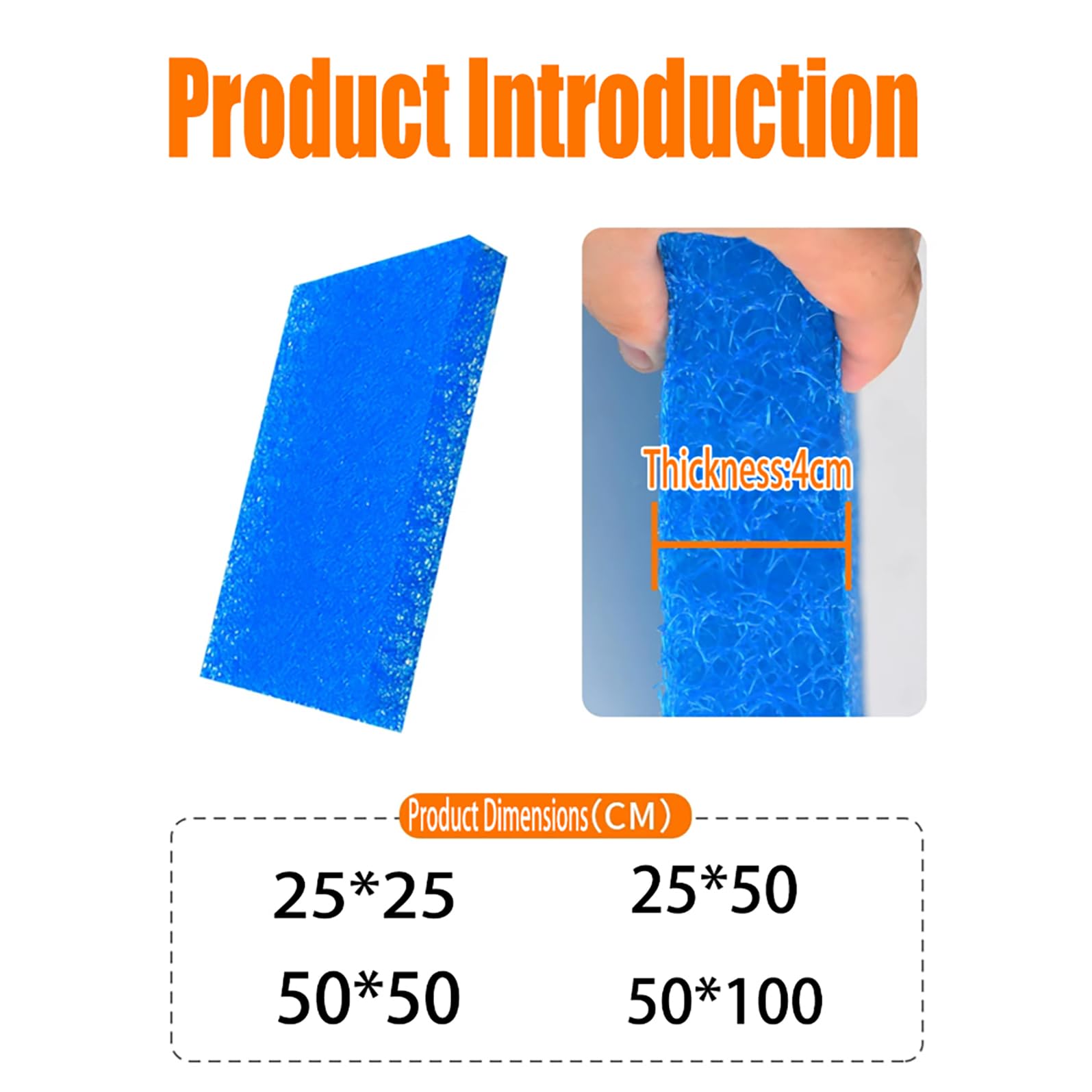 Esponja filtrante Japonesa 4cm, acuarios/estanques, Reutilizable cortable, filtración física/Bio para estanques koi.(Size:50x50cm-10pack)